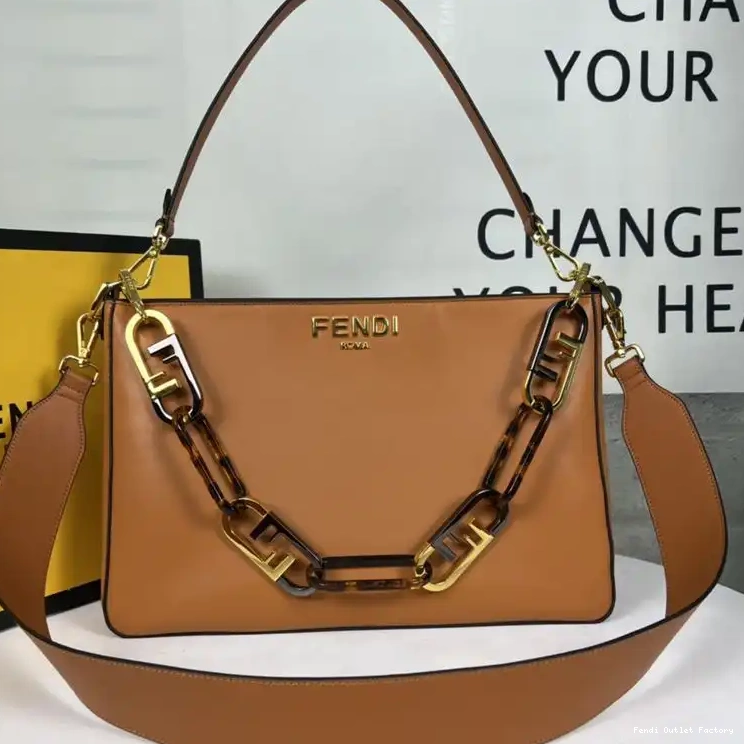 Vintage HOT Zip Fendi Shoulder Bag In O'Lock Calf Brown Leather 0529